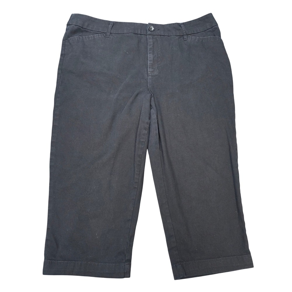 St. Johns Bay Cotton Stretch Capri Pants Women's Size‎ 16 Black Mid Rise Cropped